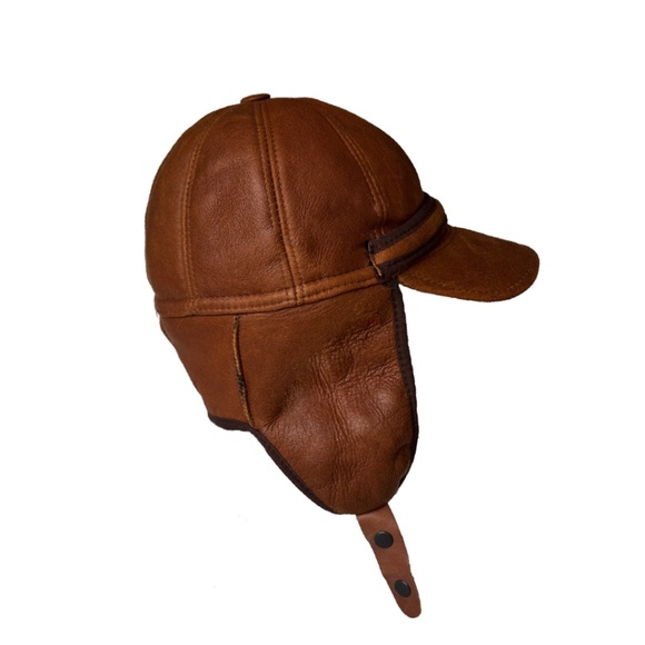 Real Shearling Sheepskin Leather Trapper Hat | Aviator Hat | Ushanka - Picture 5 of 7